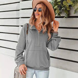 Women's Quilted Half-Zip Pullover Hoodie-Grey-2