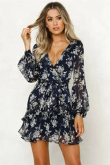 Autumn new fashion flower print long sleeve dress-7