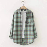 Plaid Long Sleeve Casual Shirt-Light green grid-3