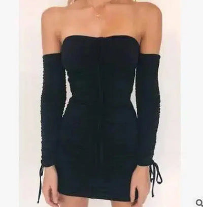 Bandage Dress Women Off Shoulder Long Sleeve Slim-4