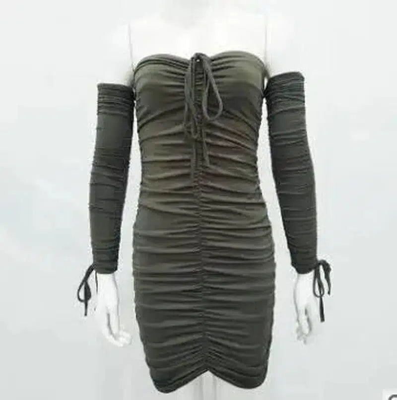 Bandage Dress Women Off Shoulder Long Sleeve Slim-6