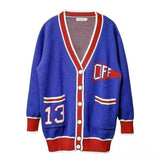 Varsity Cardigan Sweater Button-Front Unisex-Blue-1