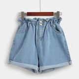 Calyx elastic waist denim shorts female summer high waist-2