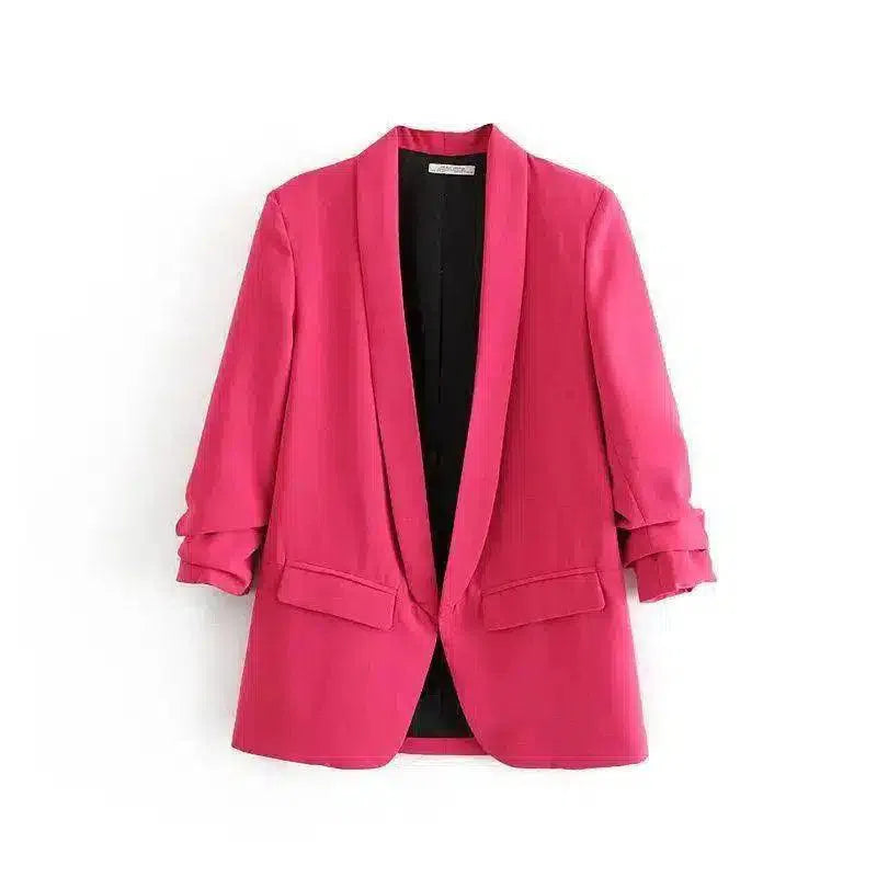 Women's Casual Open-Front Blazer with Pockets-Red-3