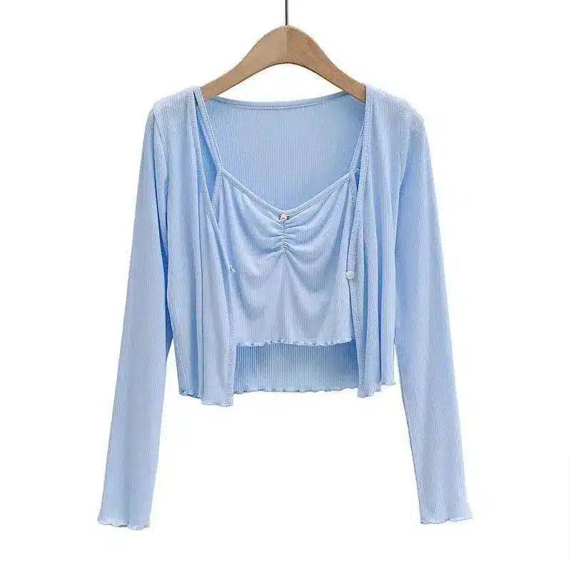 Women's Lightweight Knit Cardigan Sweater-Blue-1