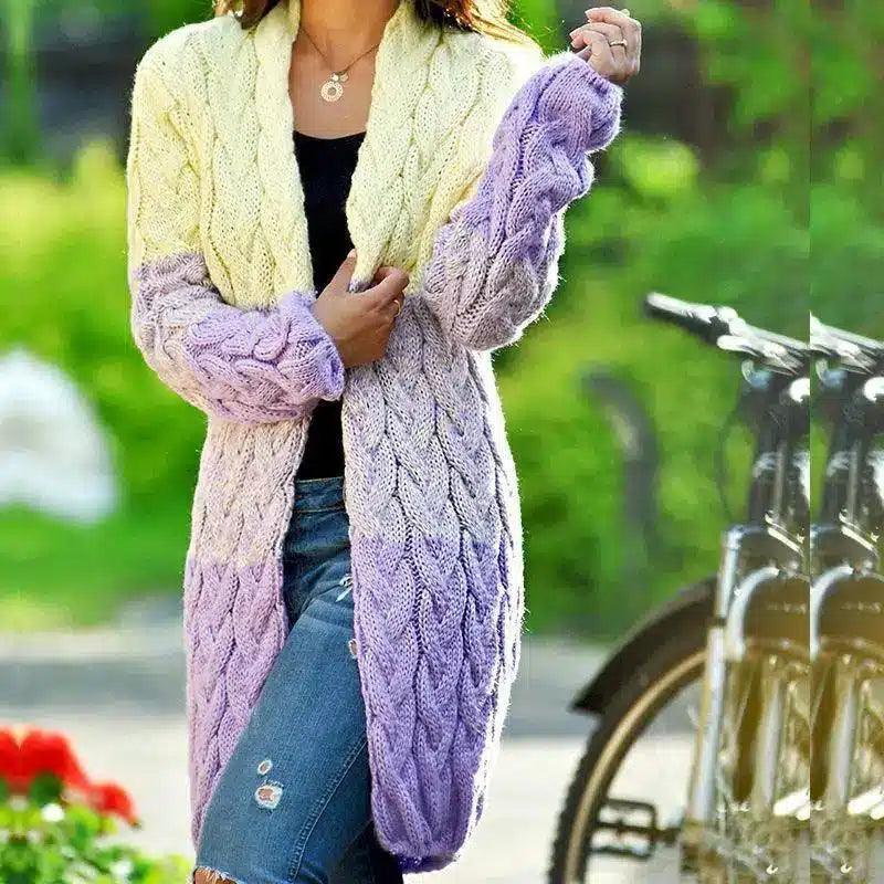 Women's Knit Cardigan Sweater Long Sleeve-Violet-2