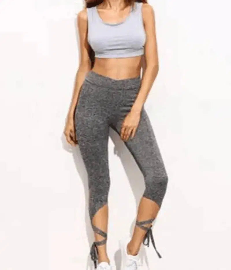 Casual pants gray hips high waist tight bandage seven-1