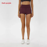 Coloravlue Soft Nylon Fitness Jogger Shorts Women High Waist-Darkpurple-31