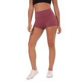 Coloravlue Soft Nylon Fitness Jogger Shorts Women High Waist-Red-37