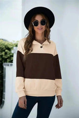 Women's Buttoned Henley Sweatshirt-Apricot coffee-3