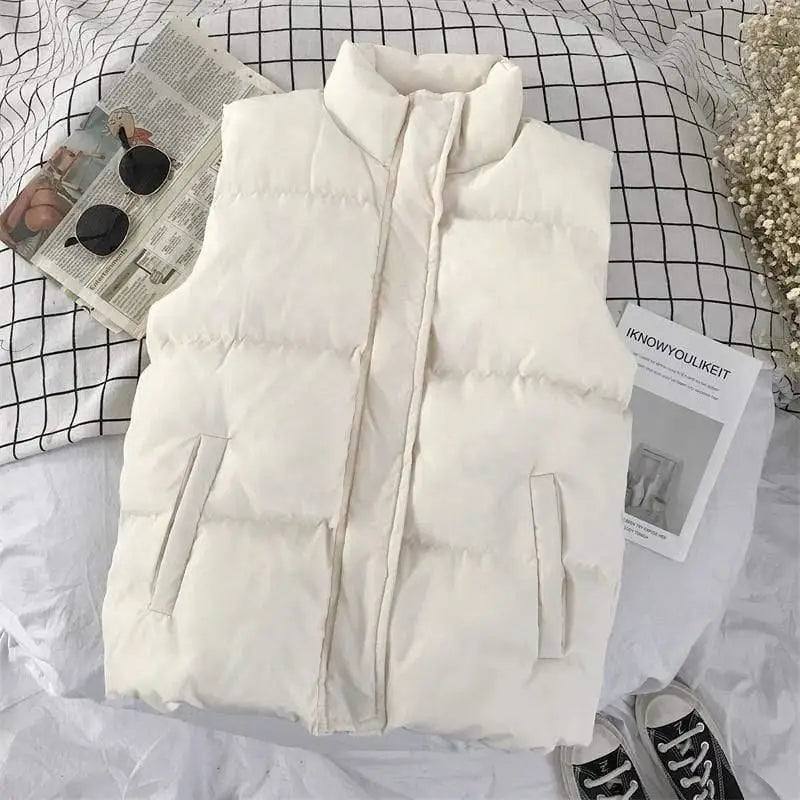 Couple Cotton Vest Korean Style Outer Wear Winter Warm-Beige-4