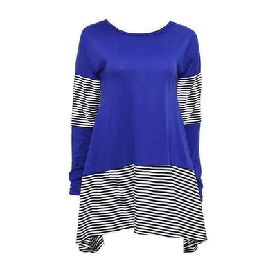 Women's Striped Hem Long Sleeve Tunic Top-Blue-3