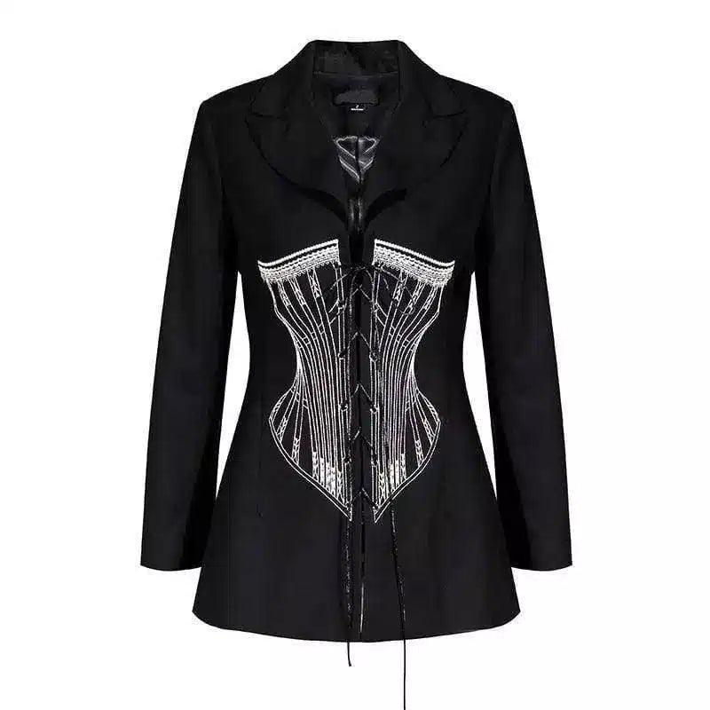 Womens' Tailored Blazer with Corset Detail-Black-1