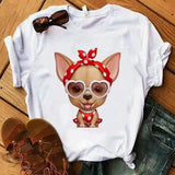 Cute Dog Print Casual T-Shirt for Summer-White1-1