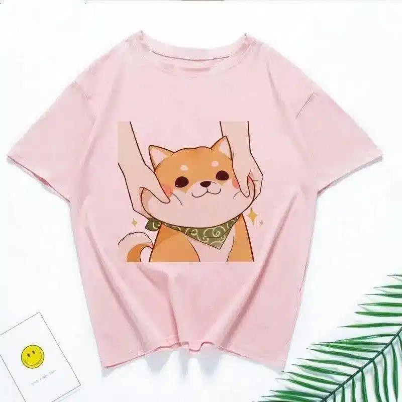 Cartoon Dog Print Casual T-Shirt Unisex-6pink-4