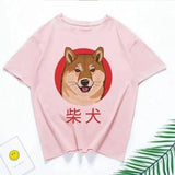 Cartoon Dog Print Casual T-Shirt Unisex-4pink-5