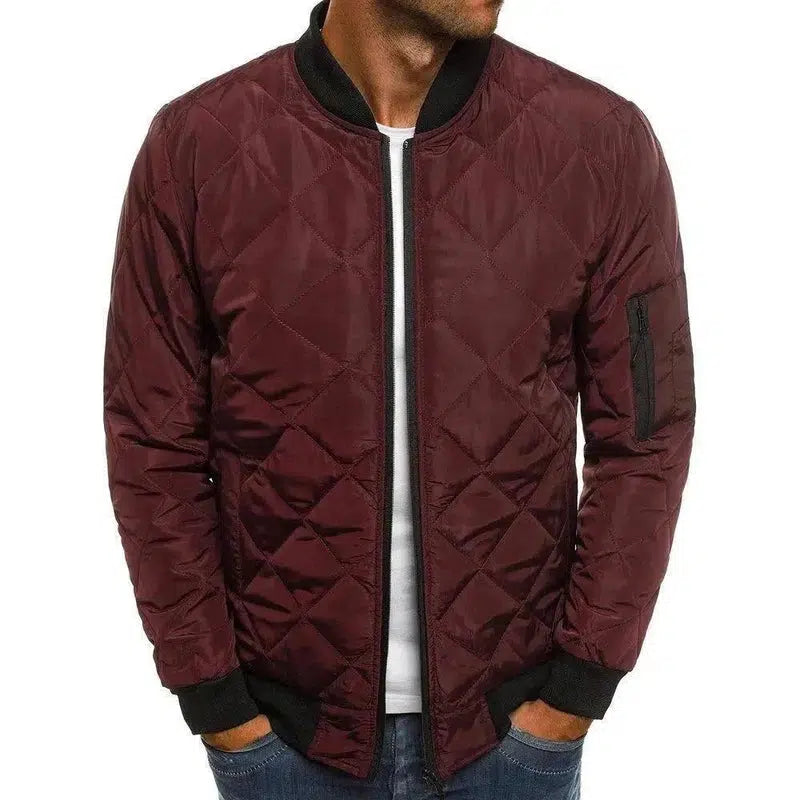 Diamond Stitched Small Padded Jacket-wine red-6