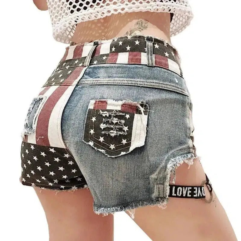 Distressed US Flag Denim Shorts-3