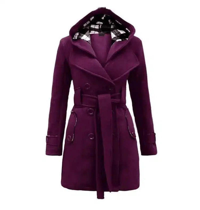 Double-breasted mid-length coat-Purple-5