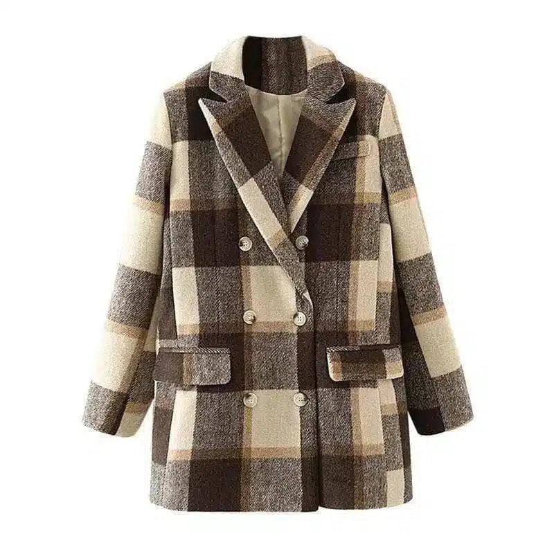 LOVEMI - Lovemi - Double-breasted woolen plaid blazer