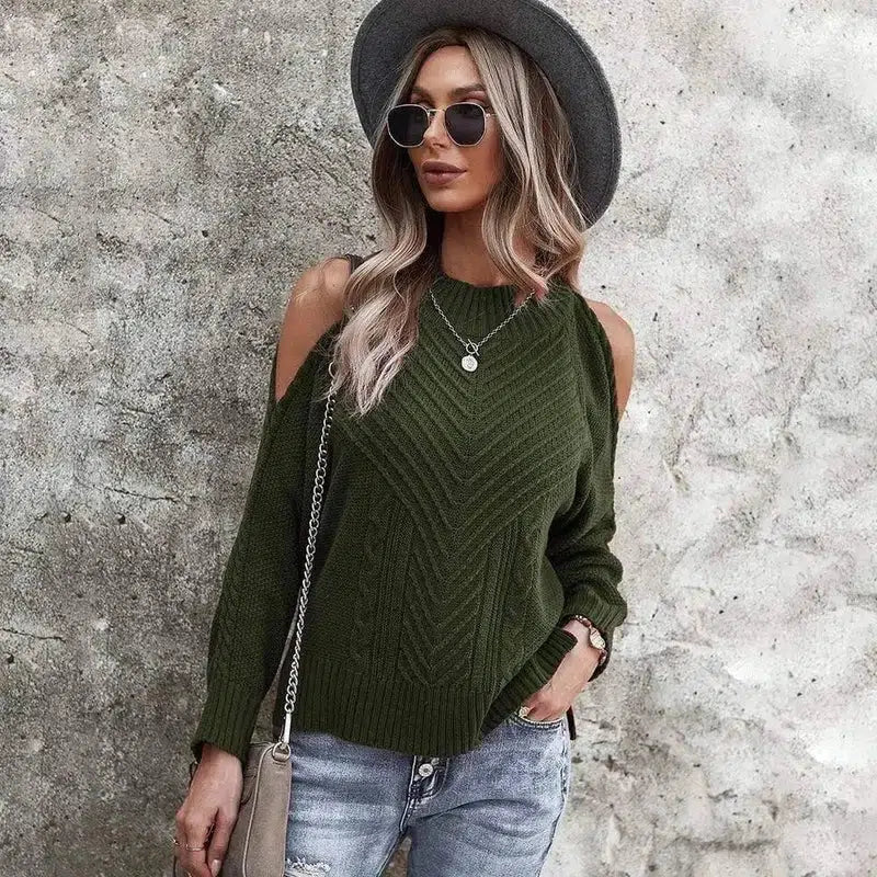 Dust My Shoulder Knitted Top-Army Green-6