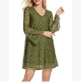 Elegant lace dress summer V-neck large size dress-green-34