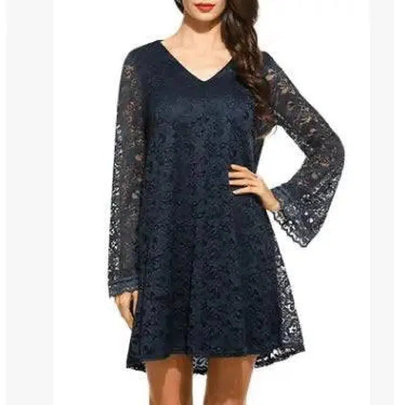 Elegant lace dress summer V-neck large size dress-9