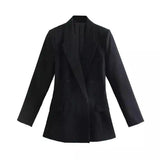 Women's Double-Breasted Blazer Dress-Black-2