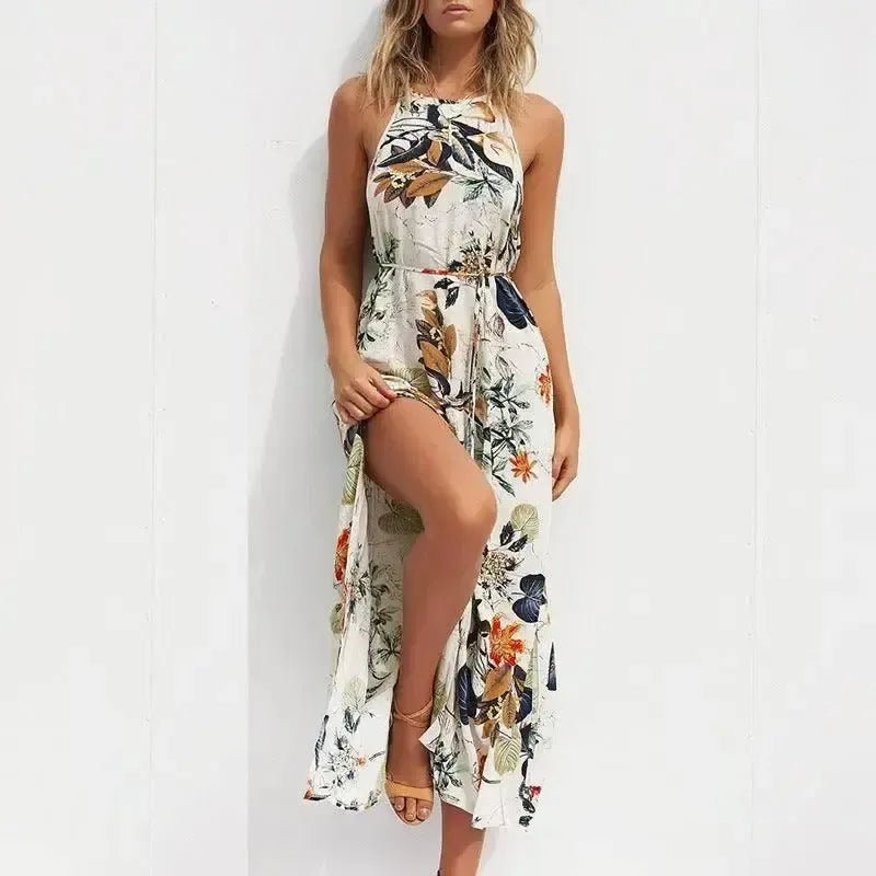 European and American sling cotton printed long beach dress-2