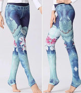 European and American yoga pants women's high waist print-Blue-4