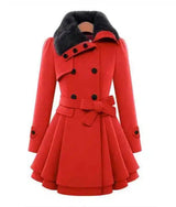 European Beauty Slim Mid-length Coat Double-Breasted Thick-gules-1