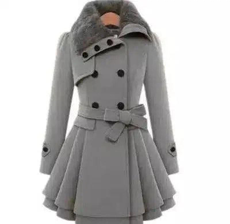 European Beauty Slim Mid-length Coat Double-Breasted Thick-gray-3