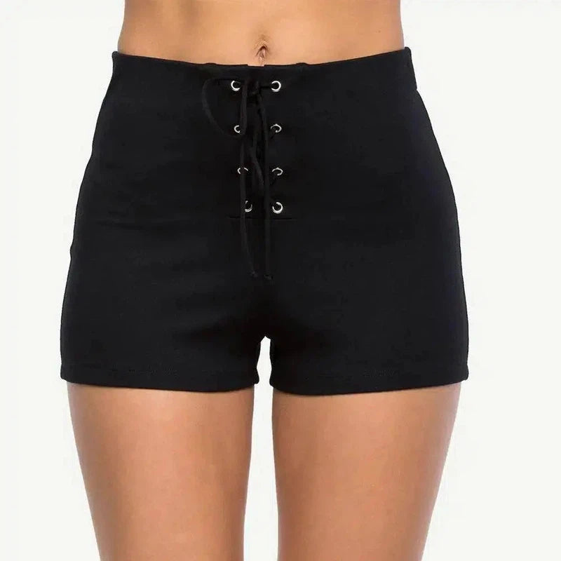 Eyelet straps slim shorts-3