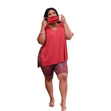 Women's Casual V-Neck Tee & Shorts Set-Red-3