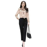 Elegant Ruffle Neck Women's Blouse-Black-2