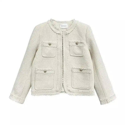 Fashion Simple Solid Color Small Suit Jacket-Beige-2