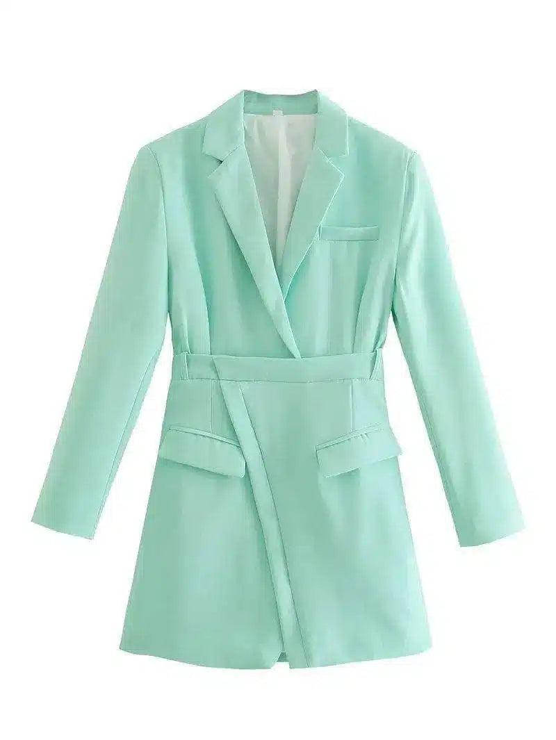 Women's Belted Trench Coat with Notch Lapels-Green-2