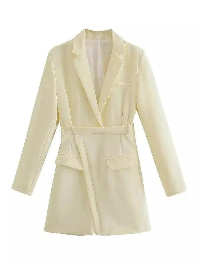 Women's Belted Trench Coat with Notch Lapels-Apricot-3