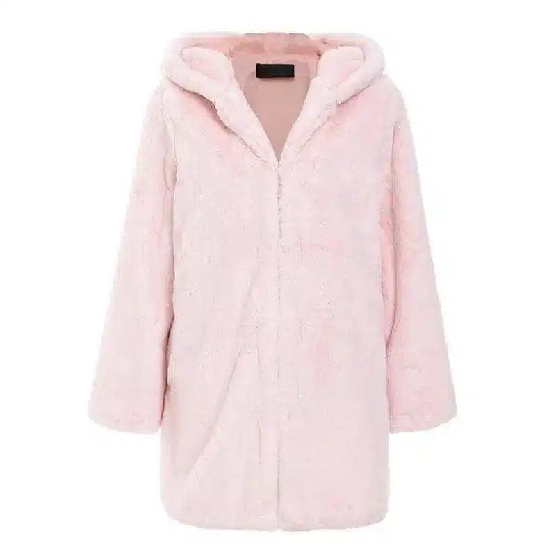 Cozy Fluffy Hooded Jacket for Ultimate Comfort-Pink-1