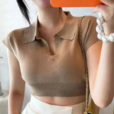 Womens Knit Polo Crop Top-1