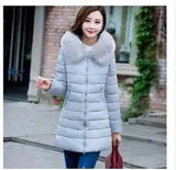 Fur collar mid-length thick down cotton-Grey-2