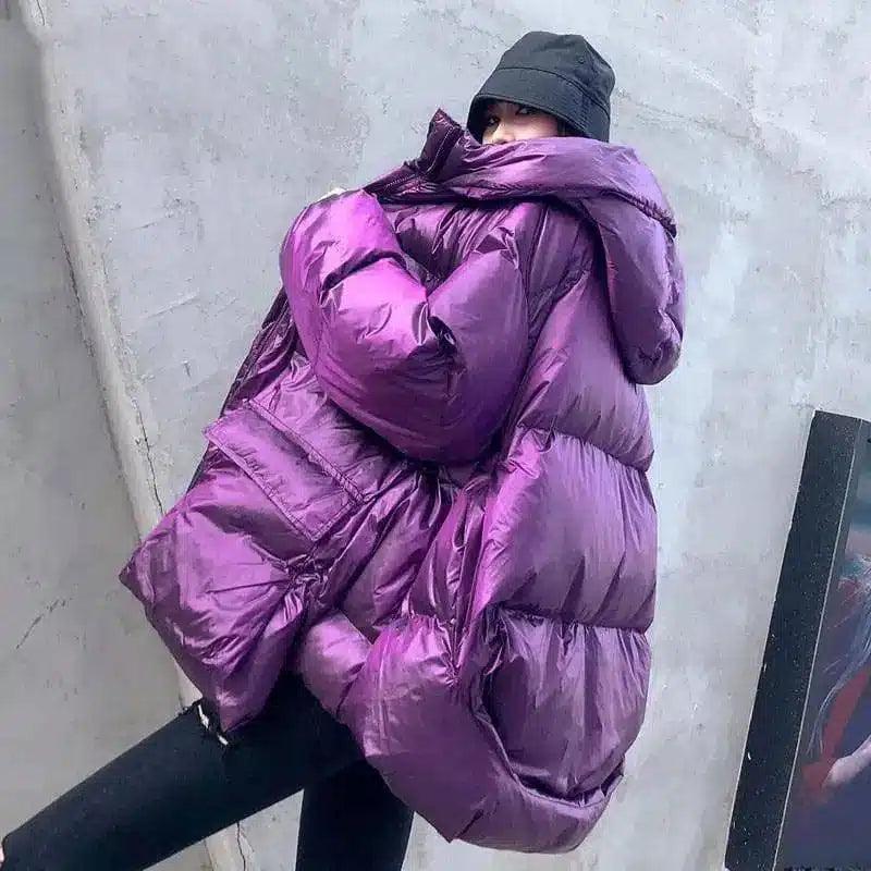 Oversized Puffer Jacket for Winter Warmth-Purple-1