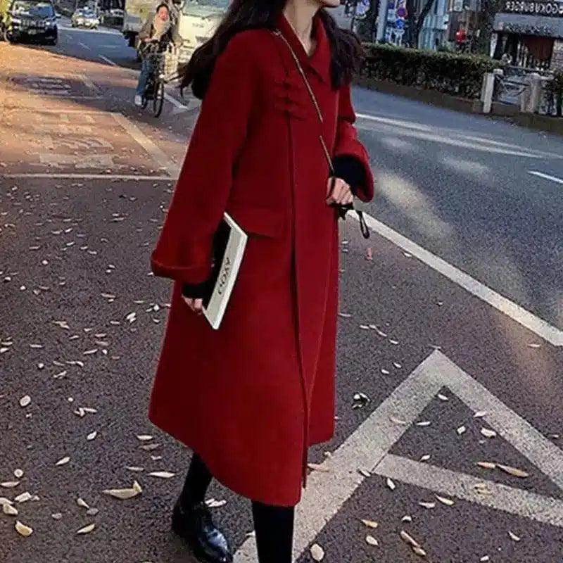 Hepburn loose double face cashmere fur coat-Red-3