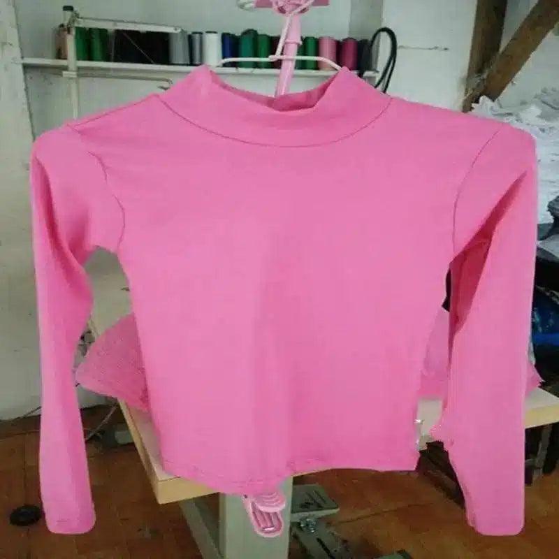 Women's Long Sleeve Turtleneck Top-Pink-5