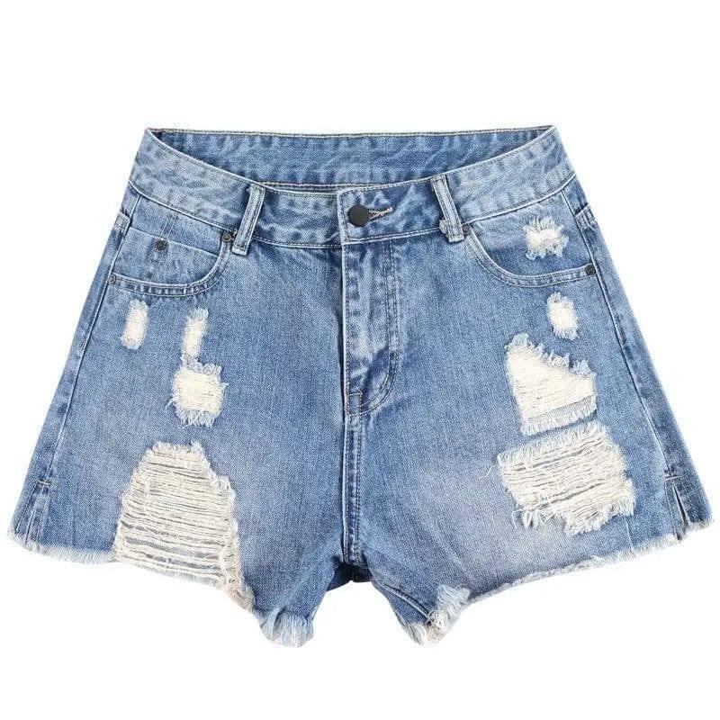 High Waist Ripped Denim Shorts-13