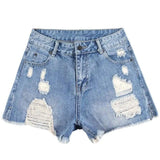 High Waist Ripped Denim Shorts-Blue-14