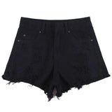 High Waist Ripped Denim Shorts-Black-15