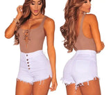 high waist stretch shorts-White-21