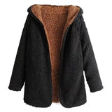 Hooded lamb fur coat loose texture female coat-Black-1