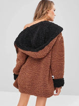 Hooded lamb fur coat loose texture female coat-Coffee-4